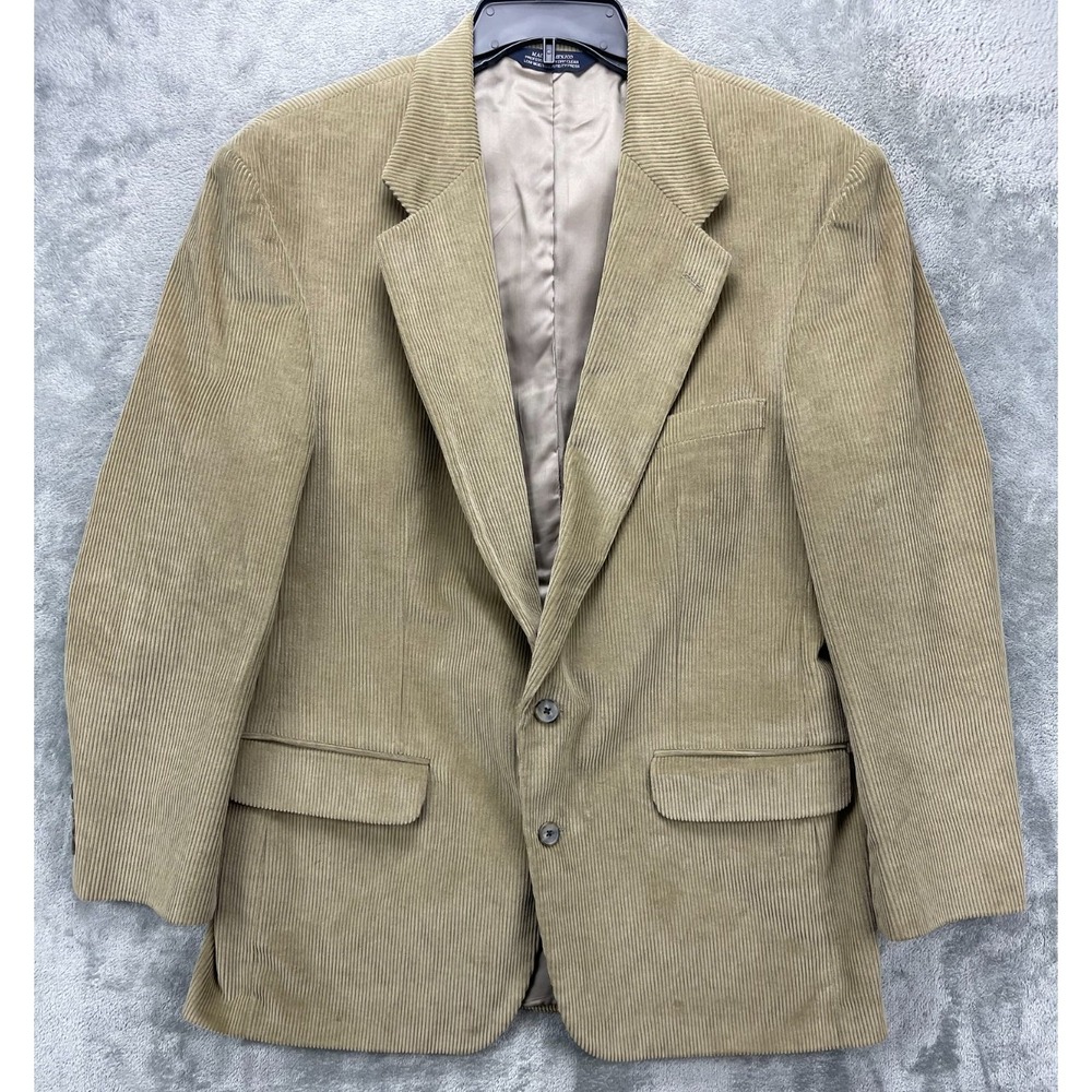 VTG Lands End Men's‎ Corduroy Blazer 43R Beige 2-Button Sport Coat